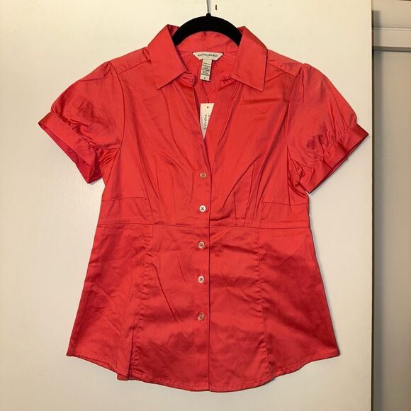 Banana Republic Button Collared Short Sleeve Blouse Coral 2 NWT - Picture 1 of 10